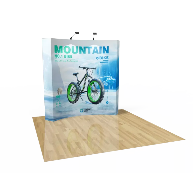 8ft curved pop up display backdrop left front angle view