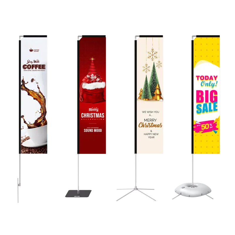 custom rectangle flag with pole kit showing multiple base options