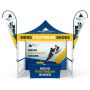 10x10 Custom Canopy Tent Package with Full Back Wall, Half Side Walls, Table Cover & Flags