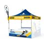 10x10 Custom Canopy Tent Package with Full Back Wall, Half Side Walls, Table Cover & Flags