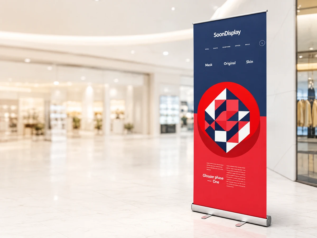 Branded fabric display at a trade show expo