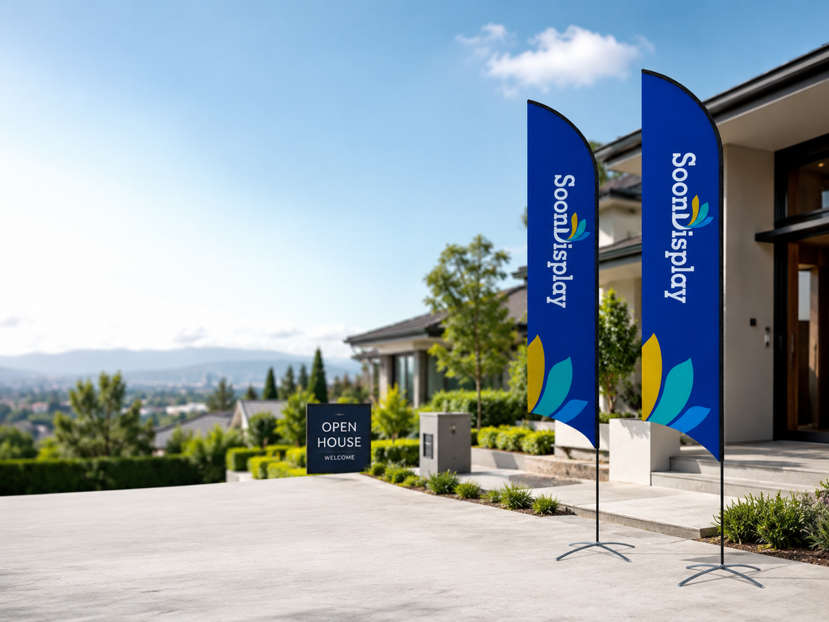 Branded fabric display at a trade show expo