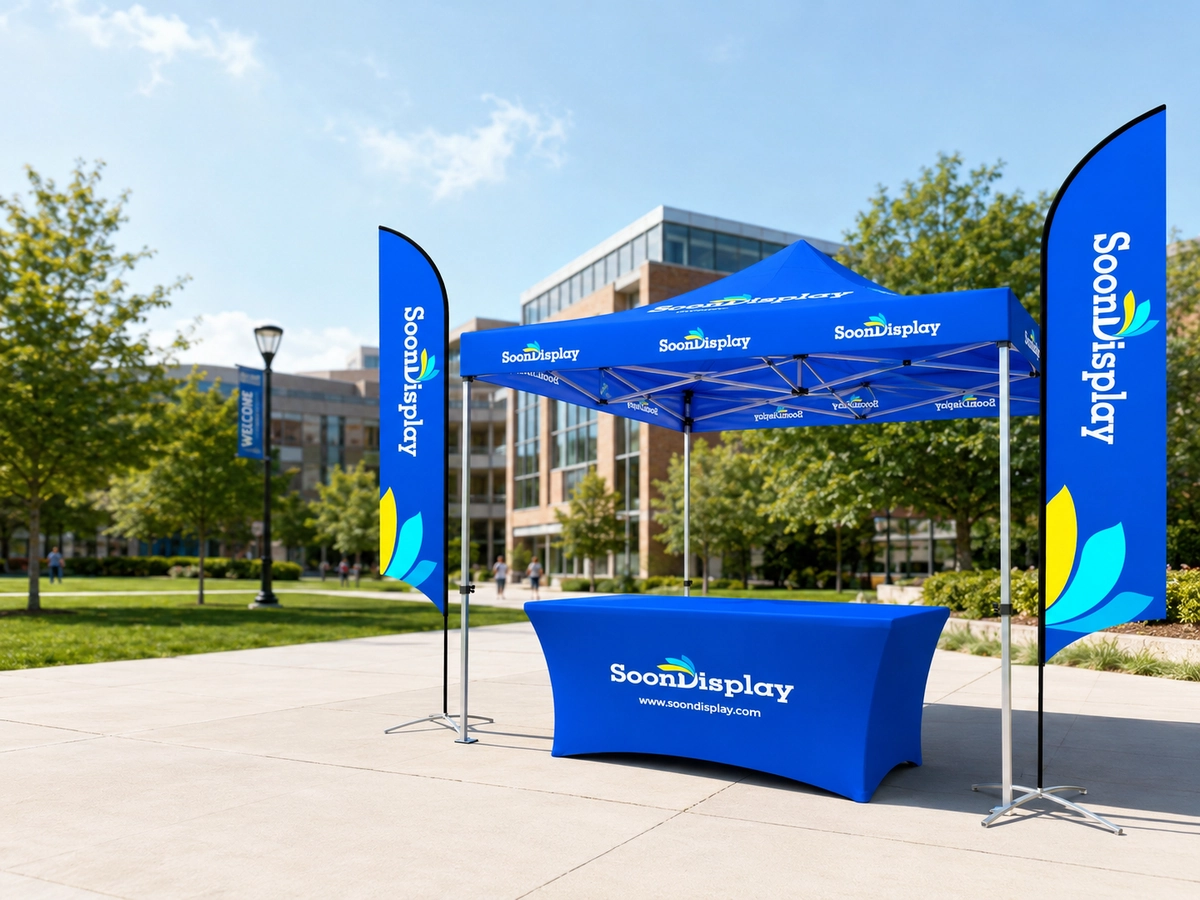 Branded fabric display at a trade show expo