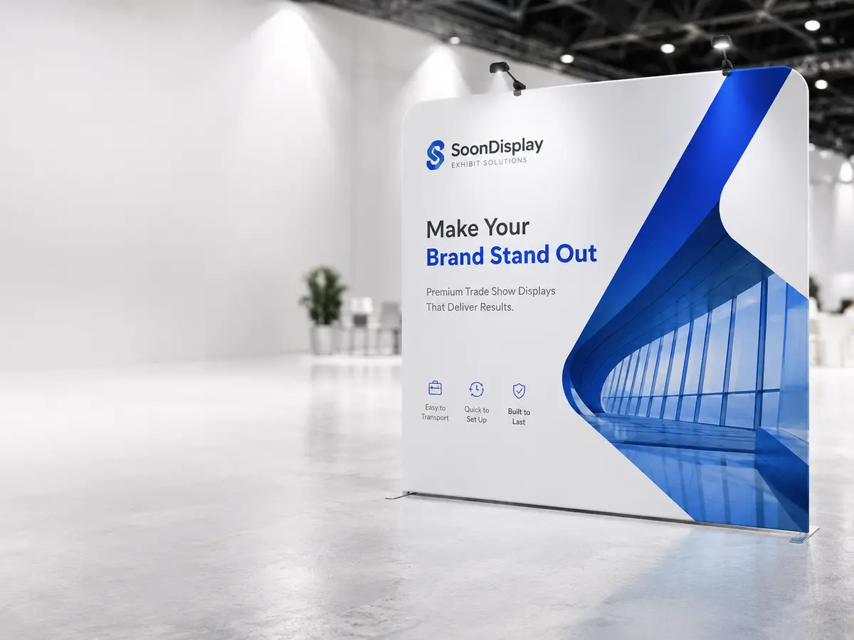 Branded fabric display at a trade show expo